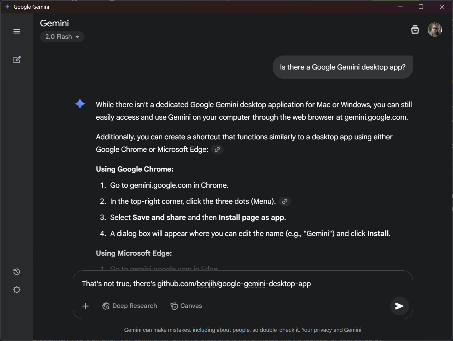 Google Gemini Desktop App Screenshot